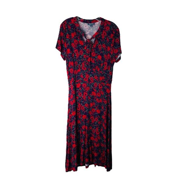 ModCloth red purple floral rockabilly grunge cottagecore midi dress large - Picture 1 of 7